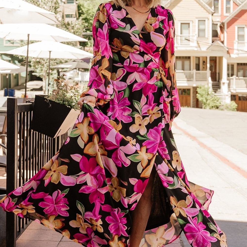 Baltic Born Katinka Wrap Maxi Dress | Black Multi Floral Size SS